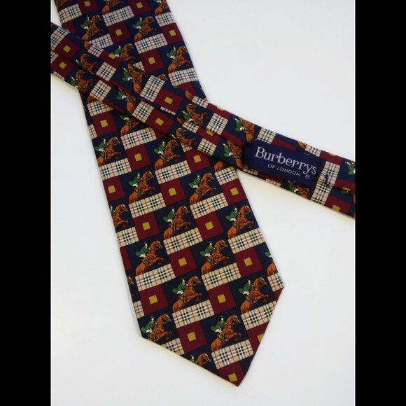 Vintage Burberry Burberrys of London Tie Horses & Jockeys Nova Check Necktie - Picture 1 of 8